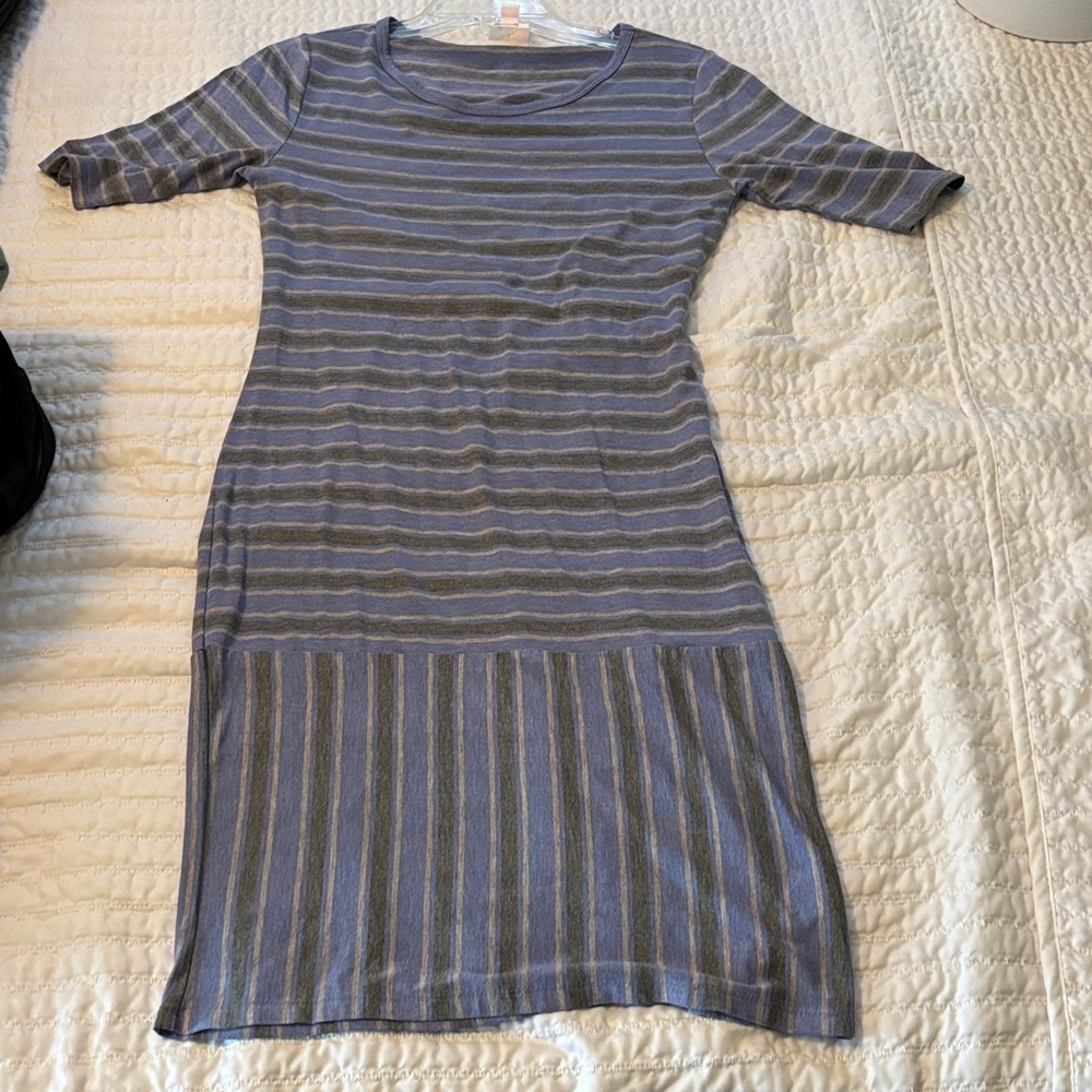 LuLaRoe Gray and Blue Striped Midi Dress